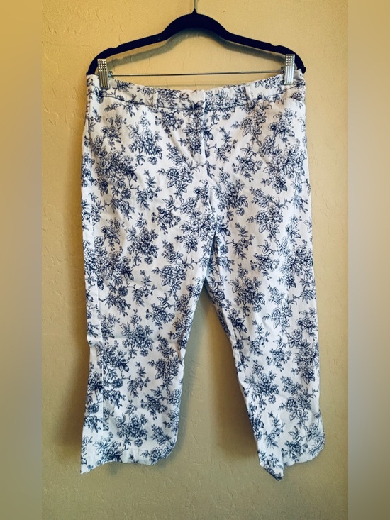 Mario Serrani Pants - Mario Serrano Floral Blue & White Cropped Pants Women’s Size 12